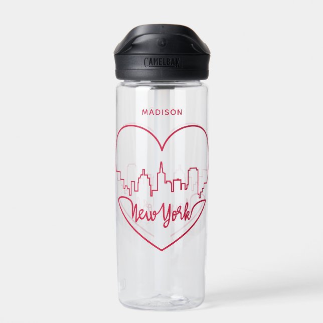 New York Heart individuelle Name Trinkflasche (Rückseite)