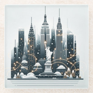 New York Holiday Elegance - Anpassbare Weihnachten Glasuntersetzer