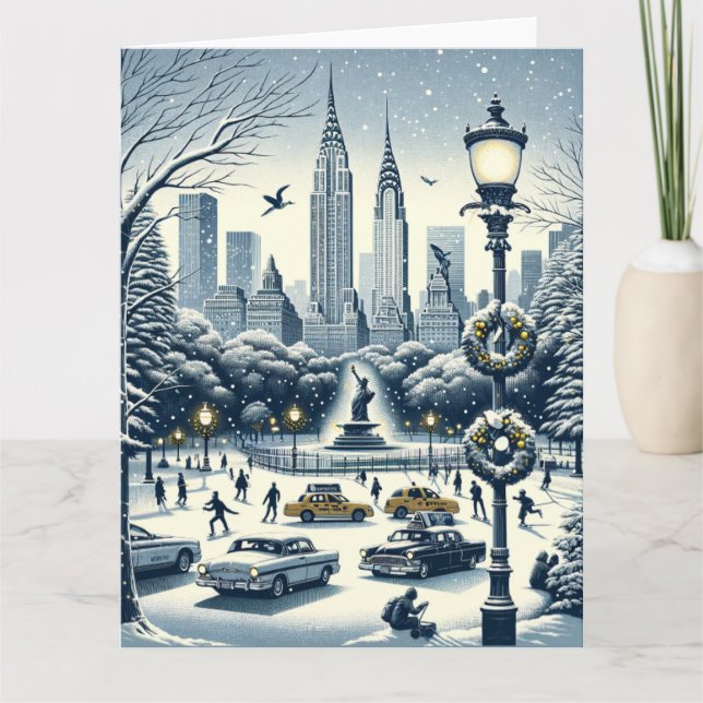 New York Holiday Elegance - Anpassbare Weihnachten Karte (Vorderseite)