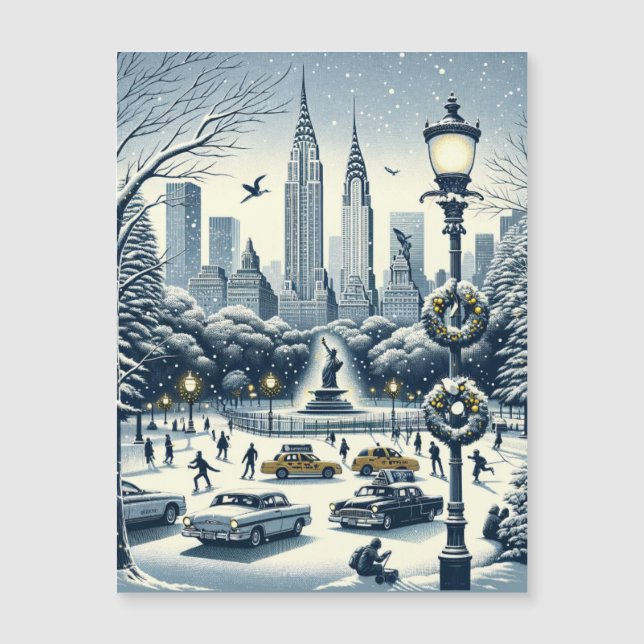 New York Holiday Elegance - Anpassbare Weihnachten Magnetkarte (Vorderseite)