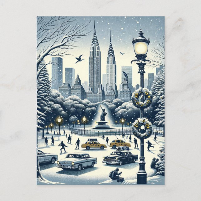 New York Holiday Elegance - Anpassbare Weihnachten Postkarte (Vorderseite)