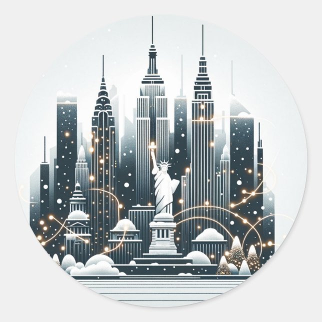 New York Holiday Elegance - Anpassbare Weihnachten Runder Aufkleber (Vorderseite)