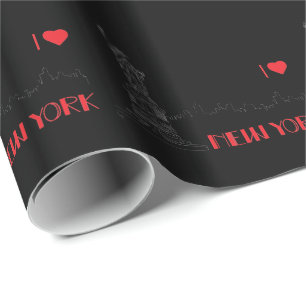 New York, I Liebe, Freiheitsstatue Black Geschenkpapier