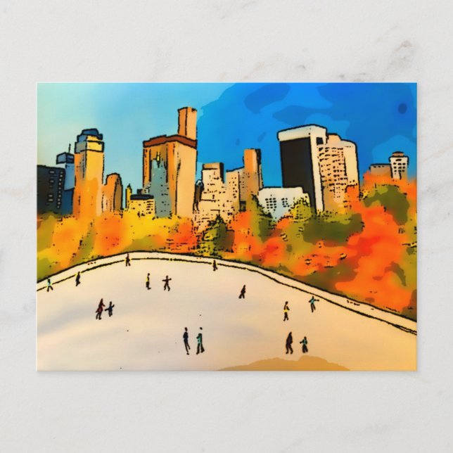 New York Ice rink Central Park Postkarte (Vorderseite)