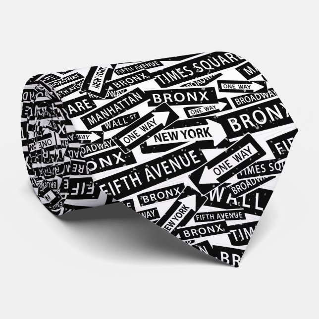 New York Iconic Streets Black and White Gemustert Krawatte (Gerollt)