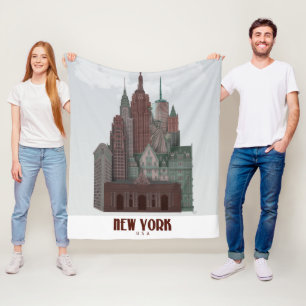 New York in den Wolken - dunkelrot und grün Fleecedecke