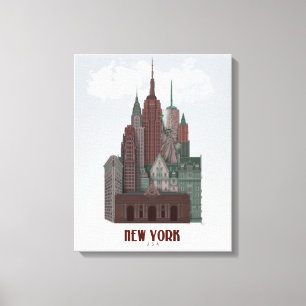 New York in den Wolken - dunkelrot und grün Leinwanddruck