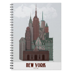 New York in den Wolken - dunkelrot und grün Notizblock