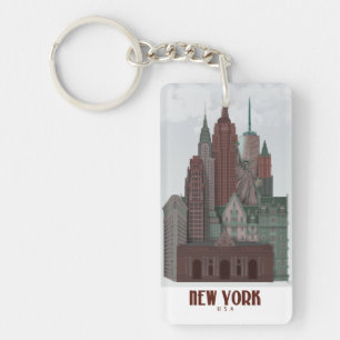 New York in den Wolken - dunkelrot und grün Schlüsselanhänger