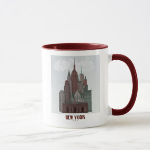 New York in den Wolken - dunkelrot und grün Tasse
