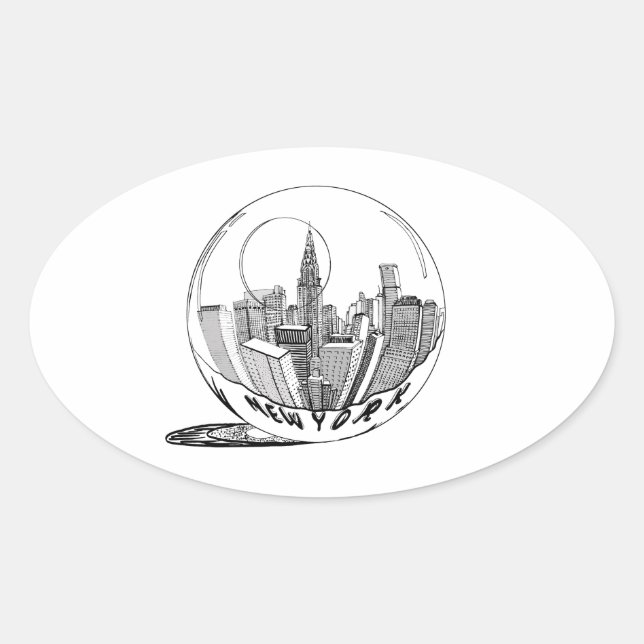 New York in einer Glaskugel Ovaler Aufkleber (Vorderseite)