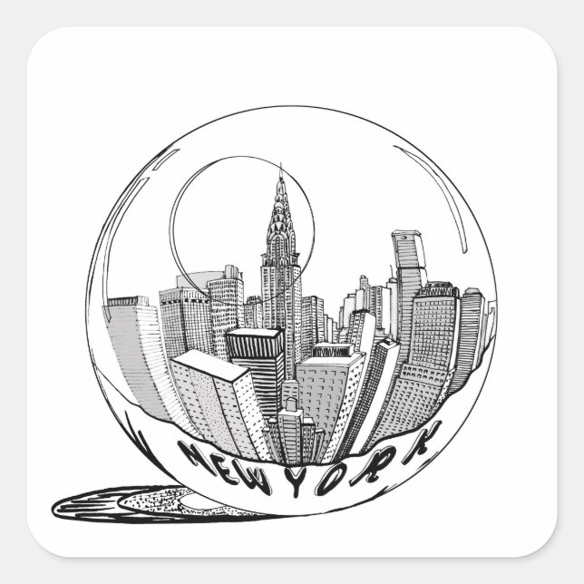 New York in einer Glaskugel Quadratischer Aufkleber (Vorderseite)
