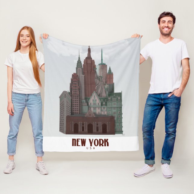 New York in Wolken - Dunkelrot und grün Fleecedecke (Beispiel)