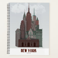 New York in Wolken - Dunkelrot und grün