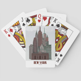 New York in Wolken - Dunkelrot und grün Spielkarten