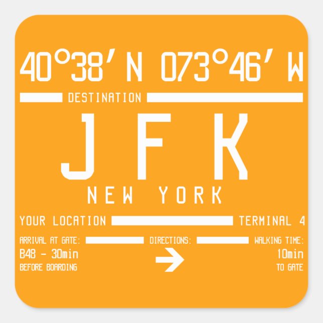 New York JFK International Airport Code Quadratischer Aufkleber (Vorderseite)