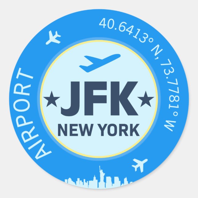 New York JFK Runder Aufkleber (Vorderseite)