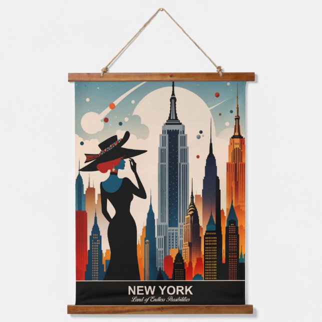 New York: Land der endlosen Möglichkeiten Wandteppich Mit Holzrahmen (Vorderseite)