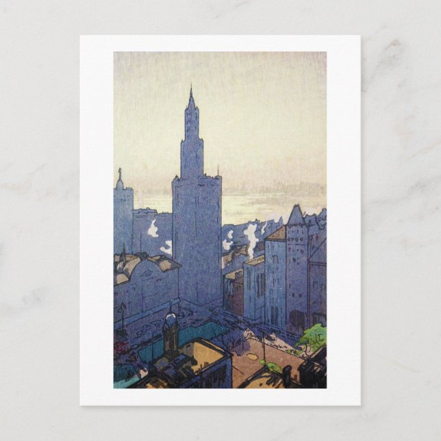 New York Landschaft, Hiroshi Yoshida, Woodcut Postkarte (Vorderseite)