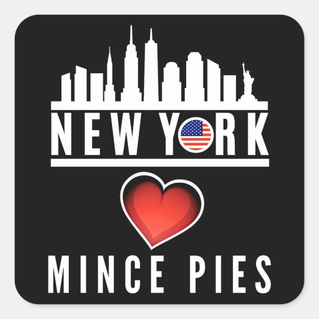 New York Lieben Mince Pies Cityscape Quadratischer Aufkleber (Vorderseite)