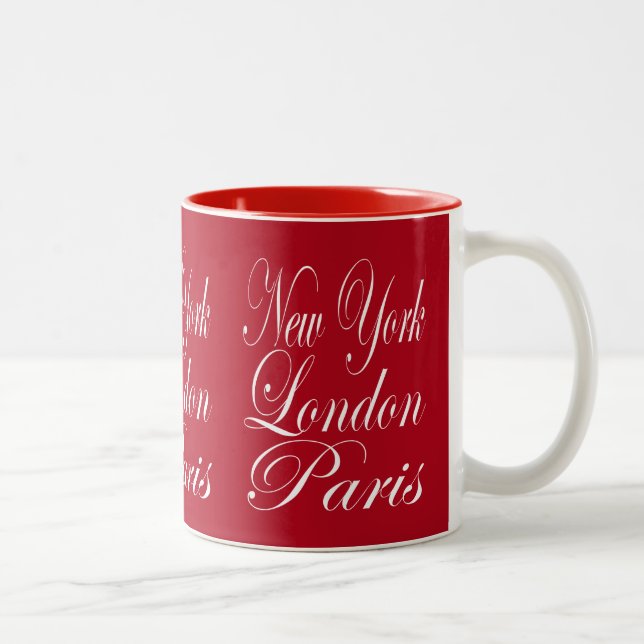 New York London Paris - Typografie-Slogan Zweifarbige Tasse (Rechts)