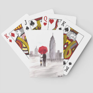 New York love couple with red umbrella Spielkarten