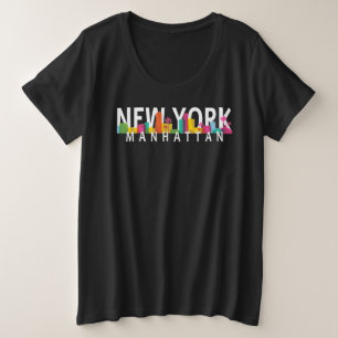 New York Manhattan Skyline mit Palmen Große Größe T-Shirt