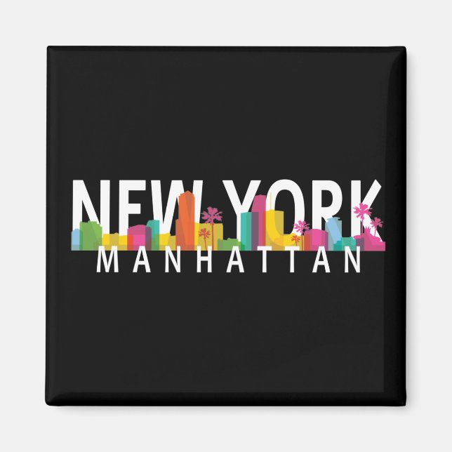 New York Manhattan Skyline mit Palmen Magnet (Vorne)