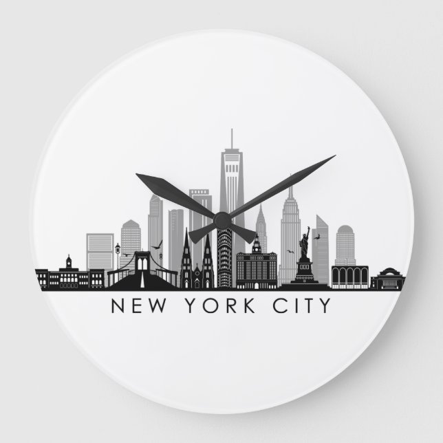 NEW YORK Manhatten USA City Skyline Silhouette Große Wanduhr (Vorderseite)