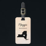 New York Map Gepäcktag, Begrüßungsfeier Gepäckanhänger<br><div class="desc">Diese Staat Gepäckanhänger machen die perfekte Geschenkmarke für Hochzeitsfeiern oder Begrüßungstags. Krawatte es auf die Geschenke der Braut anstelle eines typischen Geschenketiketts,  und sie können es für Monate und Jahre verwenden. Tags haben einen pfirsichfarbenen Aquarell-Hintergrund. Um das Herz an der Hochzeitsstelle zu platzieren,  verwenden Sie die Option "Weiter anpassen".</div>
