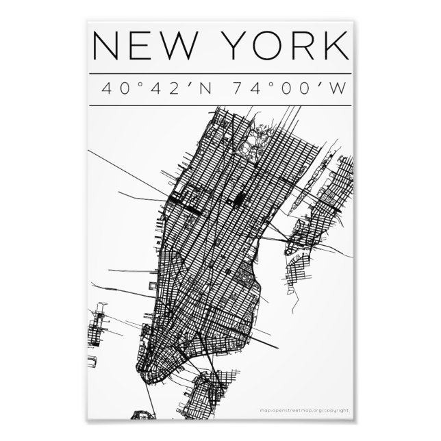 New York Map Poster Minimal Black & white city art (Devant)