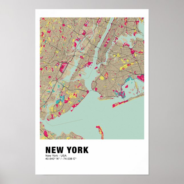 New York Map Poster - New York farbenfrohe Karte (Vorne)