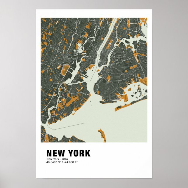 New York Map Poster - New York Green & Yellow Map (Vorne)
