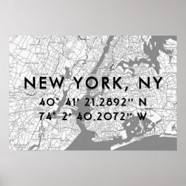 New York Map Schwarz-weiß & grau Personalisiert Poster