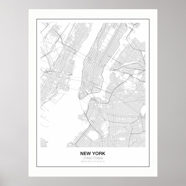 New York Minimalistisch Map Poster mit Marge (Vorne)