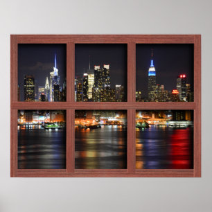 New York nachts - Scheiben-Fenster-Plakat des Poster