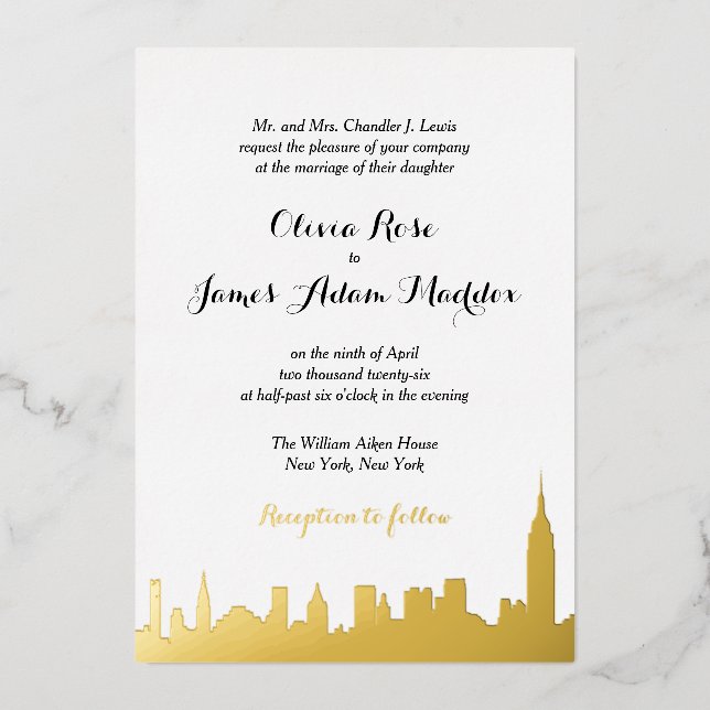 New York New York Gold Foil Einladung (Vorderseite)