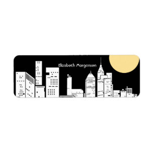 New York Night Skyline Silhouette Label