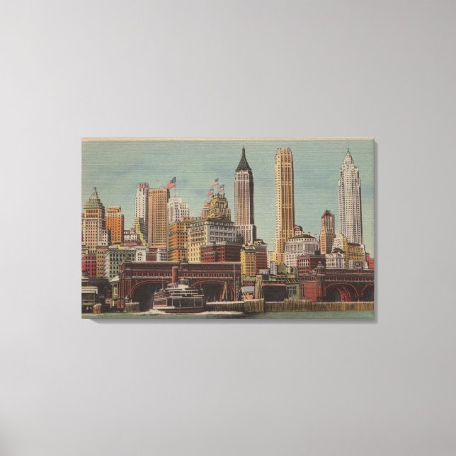 New York, NY - Downtown Skyline von Staten Leinwanddruck (Vorderseite)