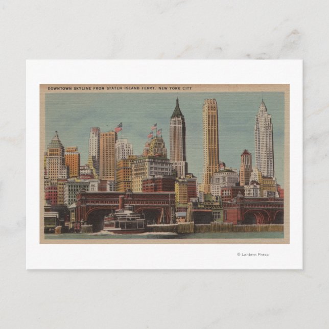 New York, NY - Downtown Skyline von Staten Postkarte (Vorderseite)
