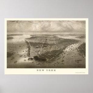New York, NY Panoramic Map - 1851 Poster