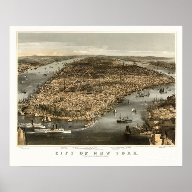 New York, NY Panoramic Map - 1856 Poster (Vorne)