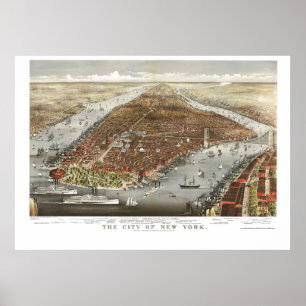 New York, NY panoramische Karte - 1876 Poster