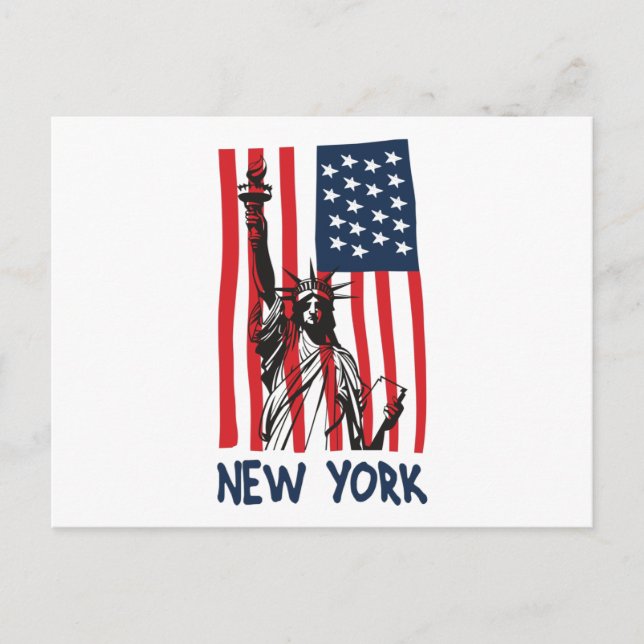 New York NY Statue of Liberty USA Flag Postkarte (Vorderseite)