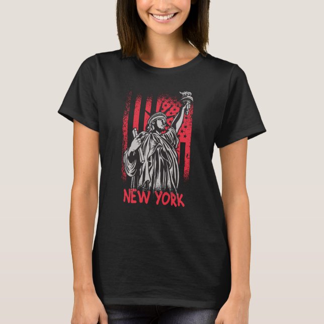 New York NY Statue of Liberty USA Flag T-Shirt (Vorderseite)