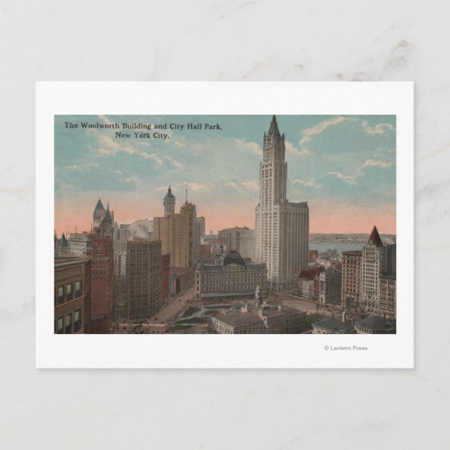 New York, NY - Woolworth Gebäude und City Hall Postkarte (Vorderseite)