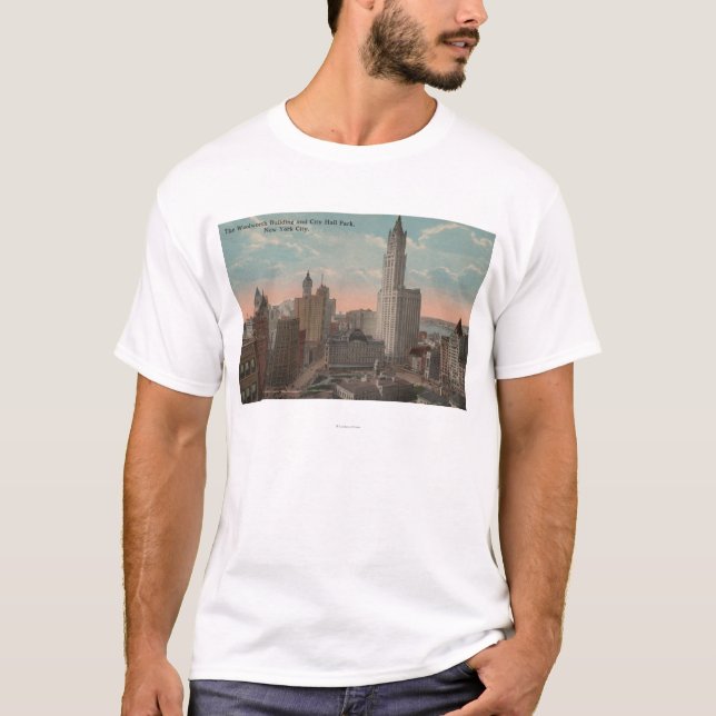 New York, NY - Woolworth Gebäude und Rathaus T-Shirt (Vorderseite)