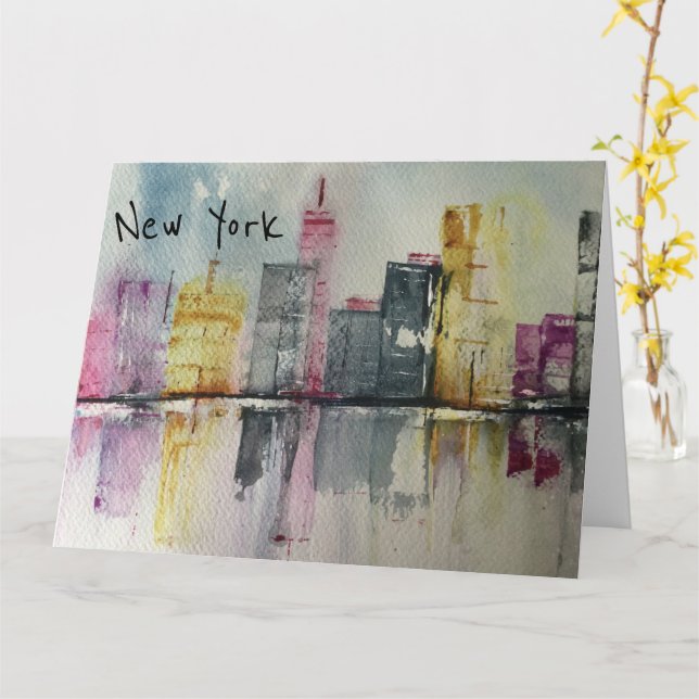 New York NYC Skyline Cityscape Original-Kunstwerk Karte (Gelbe Blume)