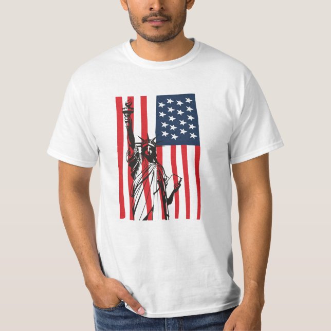 New York NYC Statue of Liberty USA Flag T-Shirt (Vorderseite)
