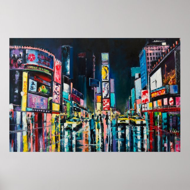 "New York" Ölgemälde, ein Nachtblick auf New York, Poster (Vorne)